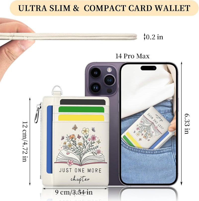 Hancynir Book Lover Floral Flower Slim Wallet Women Credit Card Holder Cute RFID Blocking Small Card Wallets Mini Front Pocket PU Leather Thin Travel Zipper Coin Cash Ladies Female Wallet Gifts - Image 2
